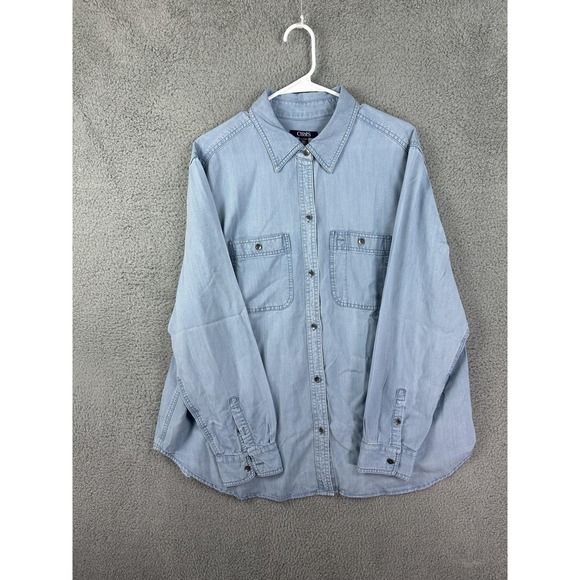 Chaps Shirt Mens 2XL Blue Button Up Long Sleeve Lyocell Denim Casual Loose Rugby